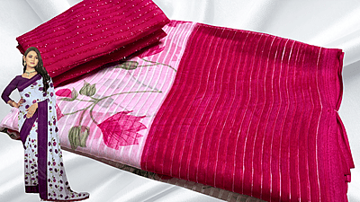 Champion Soft White Base Floral Saree - Rani Pink Champion Soft White Base Floral Saree - Rani Pink