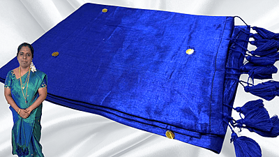 Khadi Tissue Mirror Work Saree - Ink Blue