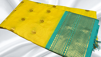 Gold Kanchi Semi Silk Saree - Florescent Gold Kanchi Semi Silk Saree - Florescent