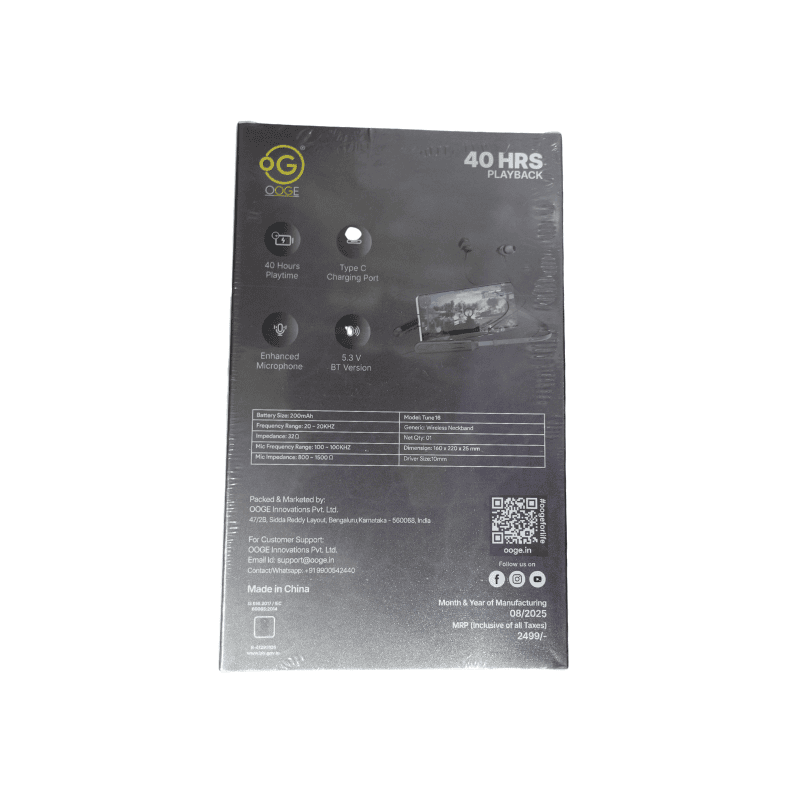 OOGE Tune 16 Wireless Neckband – Bluetooth | Deep Bass | In-Line Controls | Music & Calls