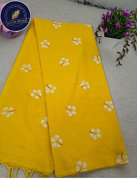 Yellow khadi floral saree