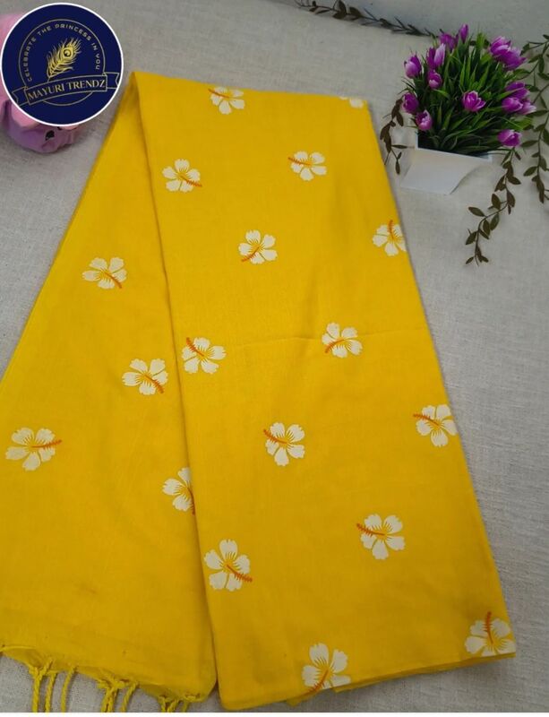 Yellow khadi floral saree