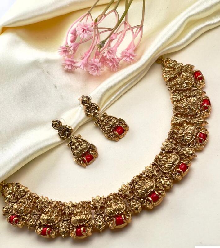 Antique lakshmi coral necklace set