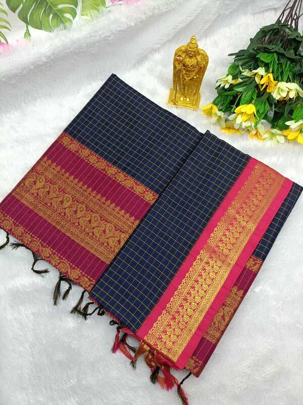 Kanchi cotton saree checked