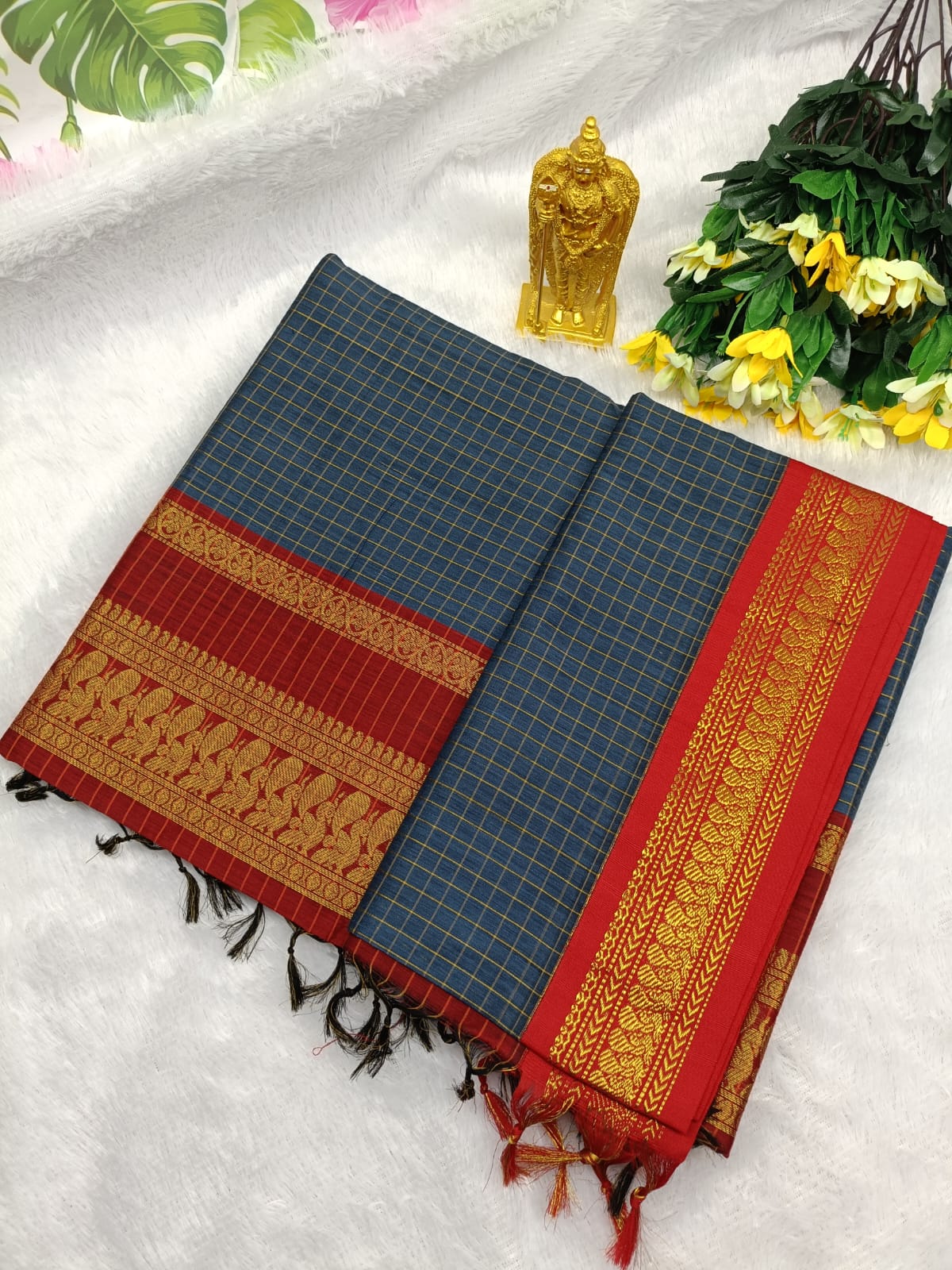 Kanchi cotton saree checked