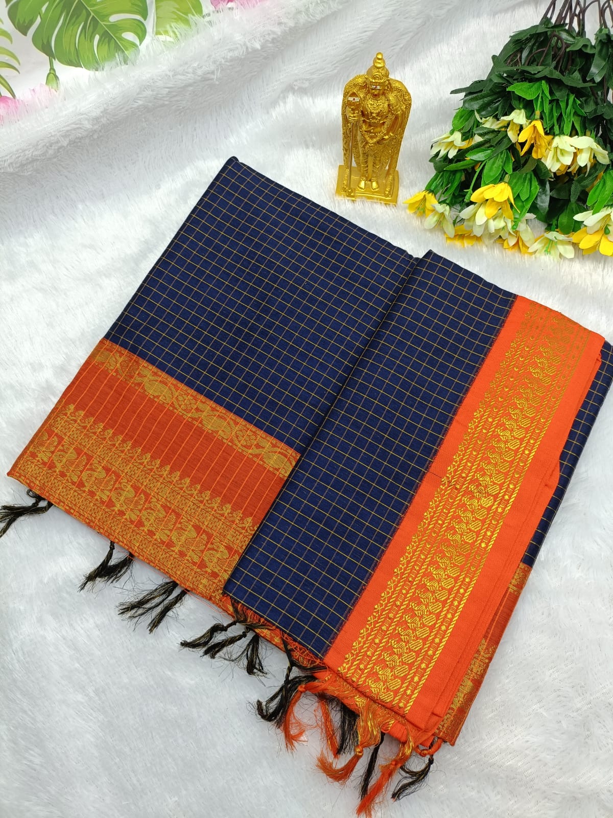 Kanchi cotton saree checked