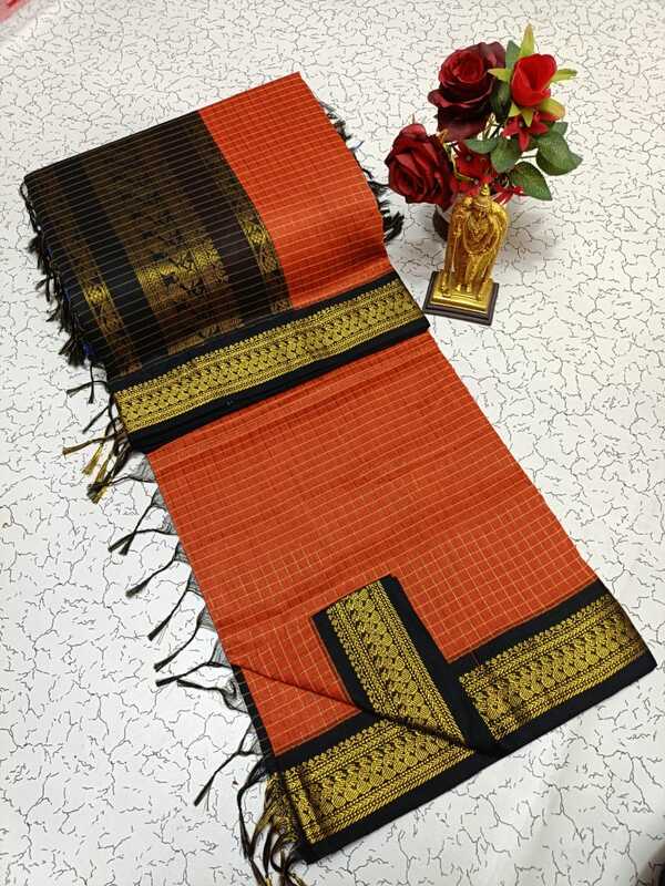 Kanchi cotton saree checked