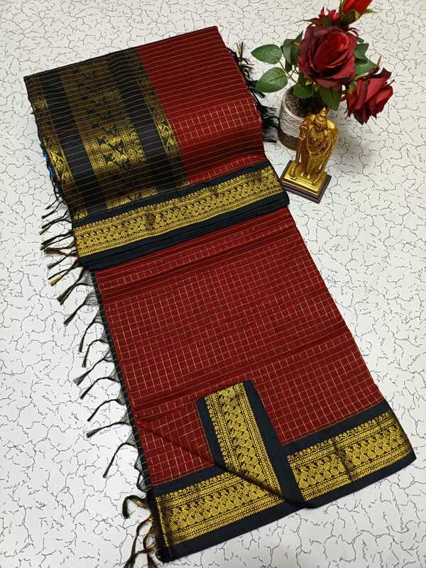 Kanchi cotton saree checked