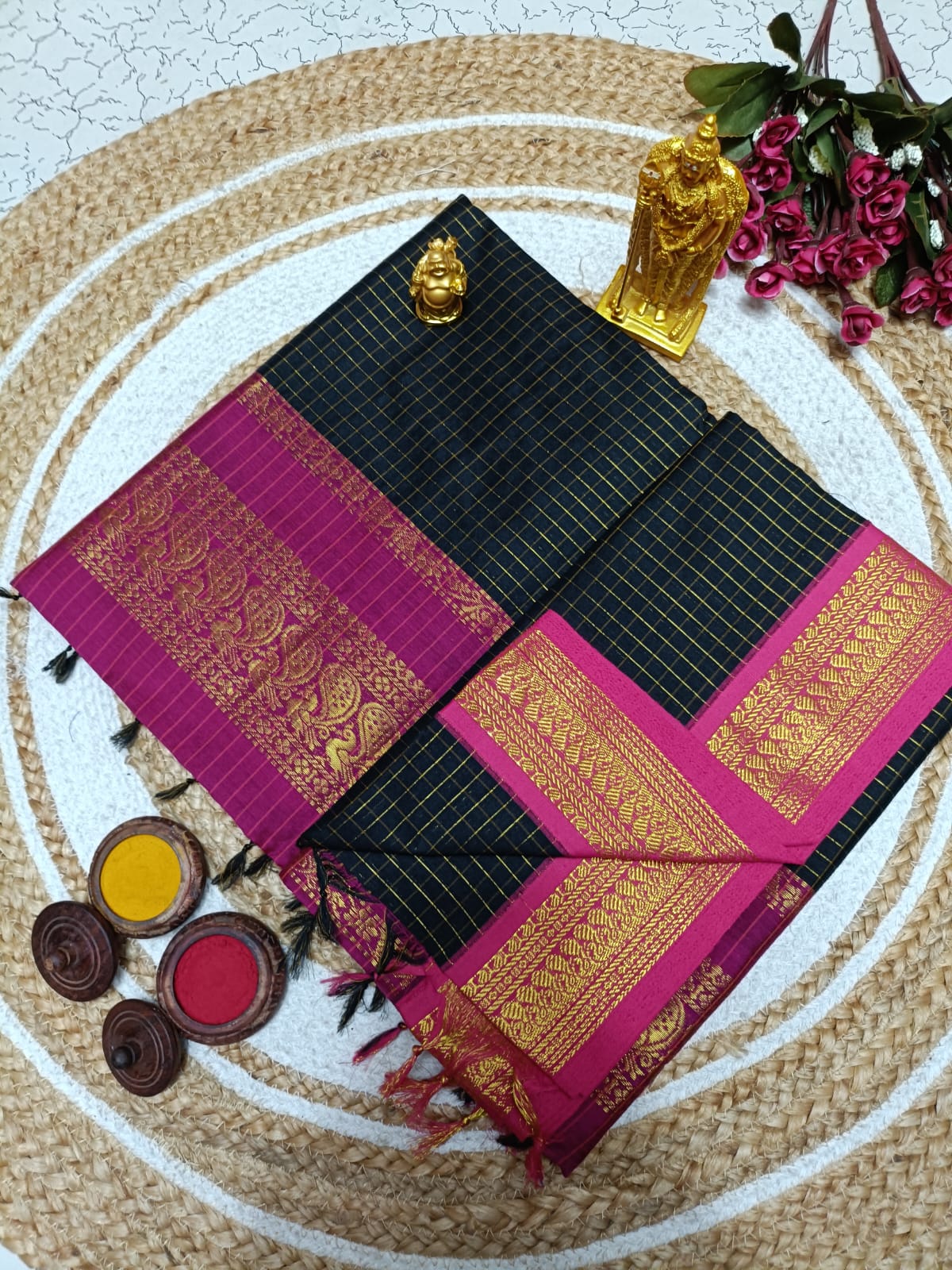 Kanchi cotton saree checked