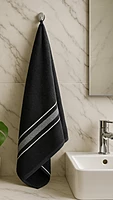 Cotton Stripe Towel Black