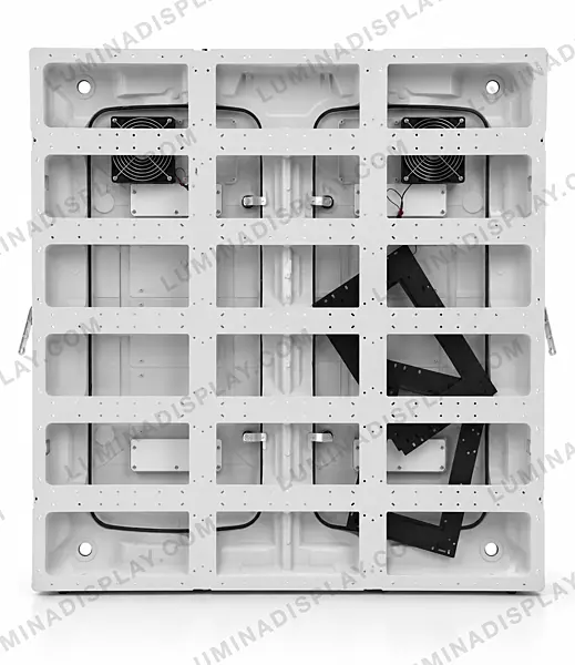 White aluminium diecast outdoor LED cabinet 960 x 960 mm, Type E lot 3, back service – Lumina