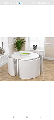 VIKINTERIO Marble Top Four Seater Space Saving Dining Table Set VIKINTERIO Marble Top Four Seater Space Saving Dining Table Set