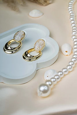 Aura Marble and Gold Drop Earrings