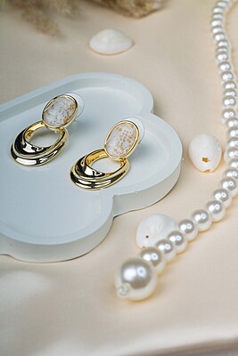 Aura Marble and Gold Drop Earrings