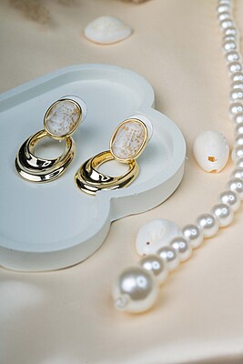 Aura Marble and Gold Drop Earrings