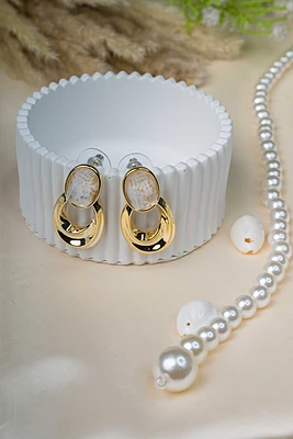 Aura Marble and Gold Drop Earrings