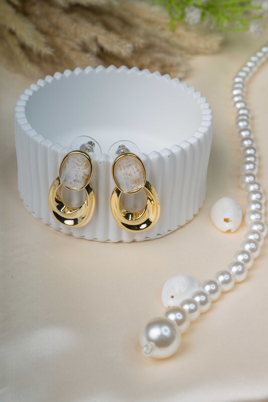 Aura Marble and Gold Drop Earrings