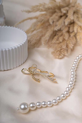 Crystal Bow Two-FInger Ring