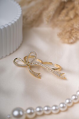 Crystal Bow Two-FInger Ring