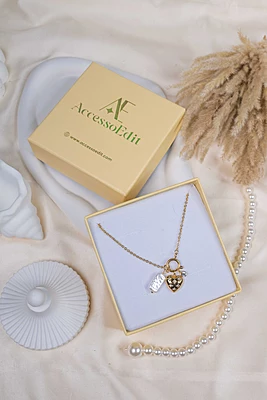 Gold Heart & Bar Pearl Necklace