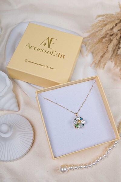 Enamel Floral Pearl Pendant