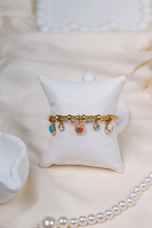 Multicolor Stone Charm Bracelet