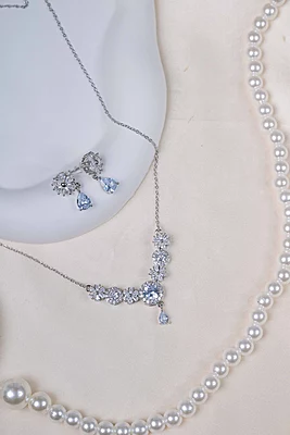 Silver Floral Necklace and Earrings