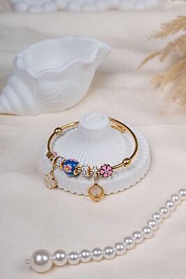 Pink Floral Charm Bangle