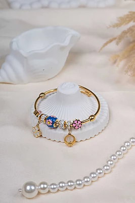 Pink Floral Charm Bangle