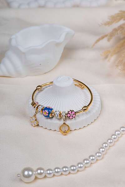 Pink Floral Charm Bangle