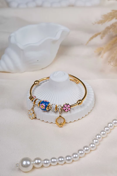 Pink Floral Charm Bangle