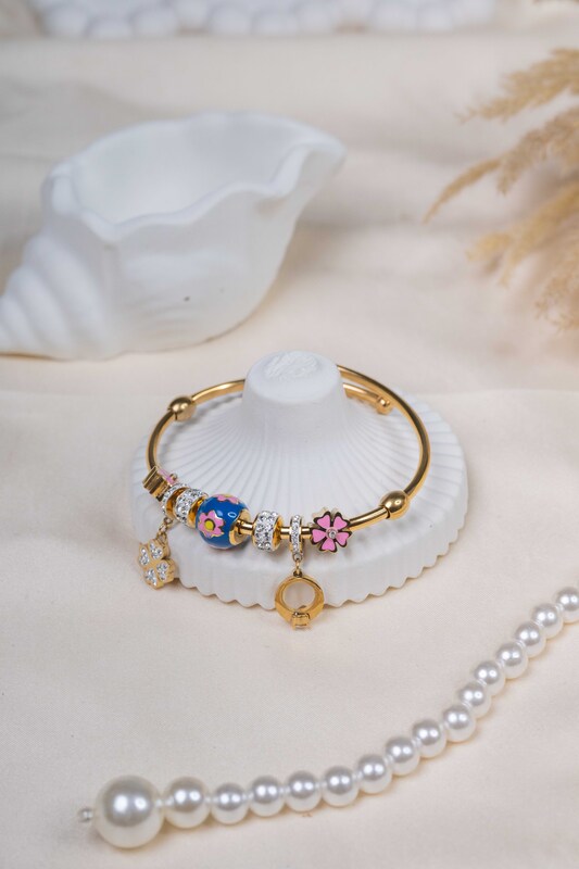 Pink Floral Charm Bangle