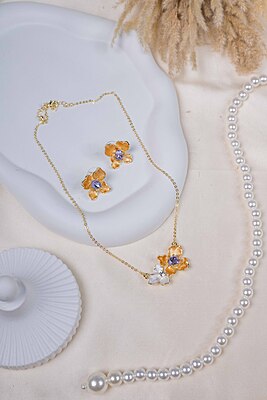 Golden Orchid Enamel Set