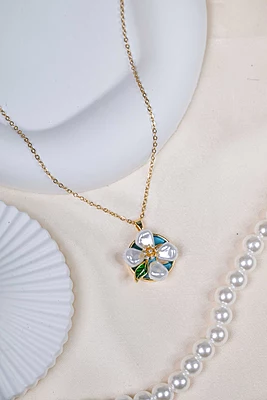Enamel Floral Pearl Pendant