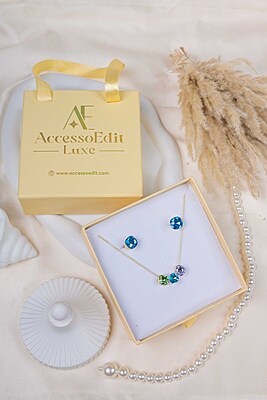 Square Gemstone Necklace & Earrings