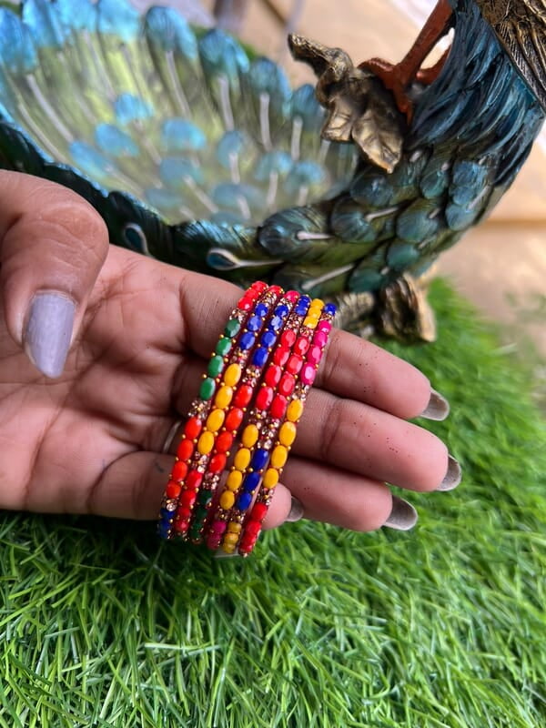 GLASS BANGLE STONE FLOWER DESIGHN MULTI COLOUR