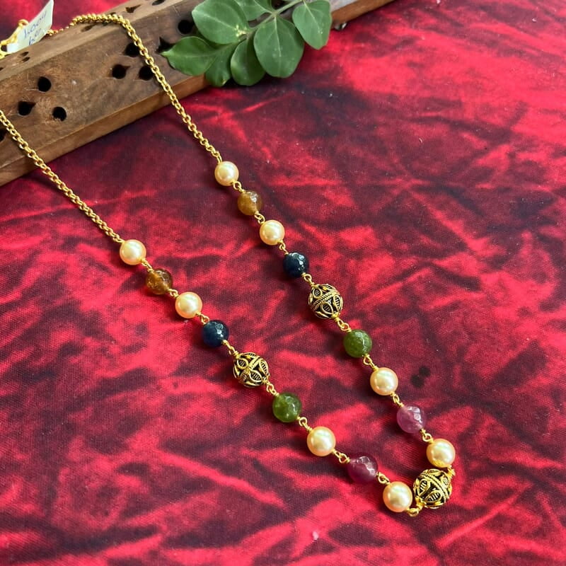 bead chain - gold balls with pearls and candy stones