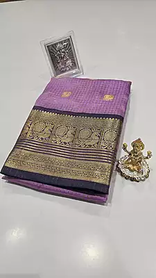 Checks Border Silk (Purple)