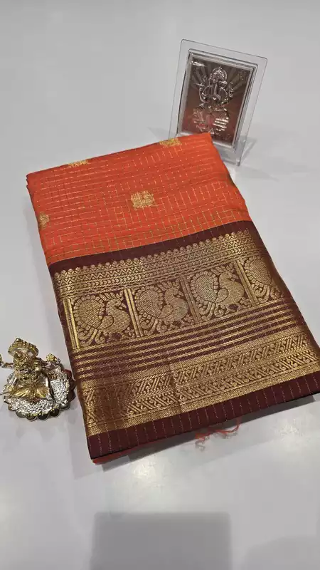 Checks Border Silk (Orange)