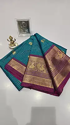 Checks Border Silk (Blue)