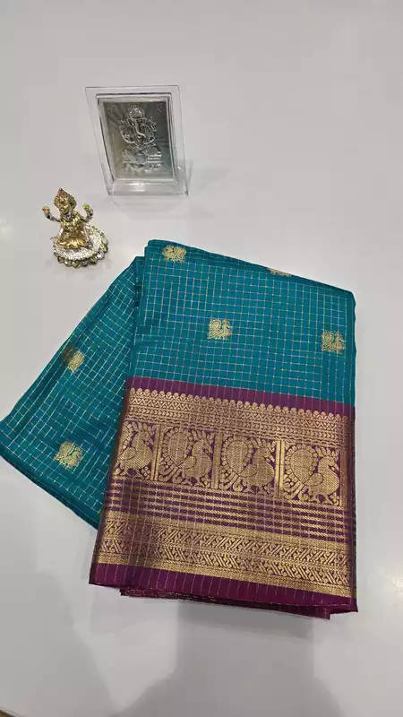 Checks Border Silk (Blue)