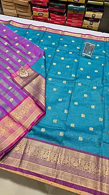 Checks Border Silk (Blue)