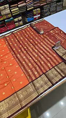 Checks Border Silk (Orange)