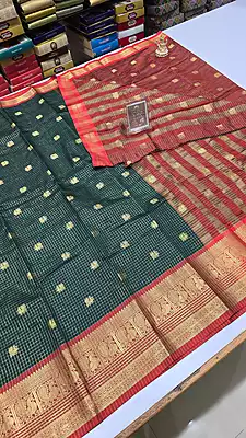 Checks Border Silk (Deep Green)
