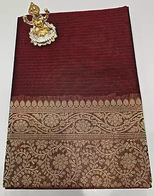 Netted Cotton Marron Saree
