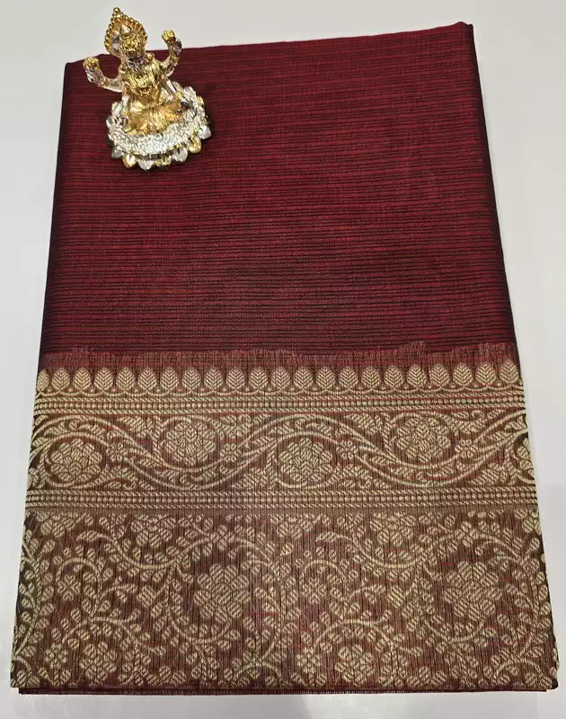 Netted Cotton Marron Saree