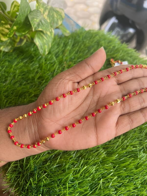 RED WITH GOD PAVALLAM CHAIN IN 30"