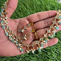 Unique square shape kundan bead neckpeace