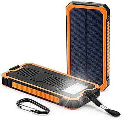 10000mAh solar power bank with dual USB ports and LED light