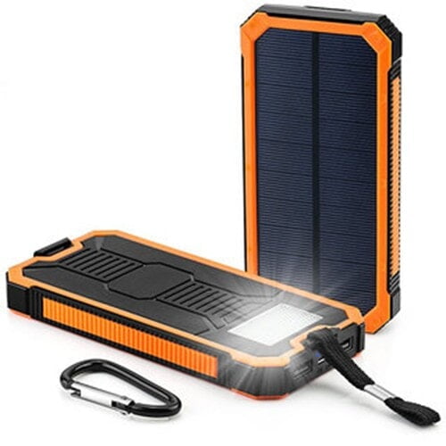 10000mAh solar power bank with dual USB ports and LED light